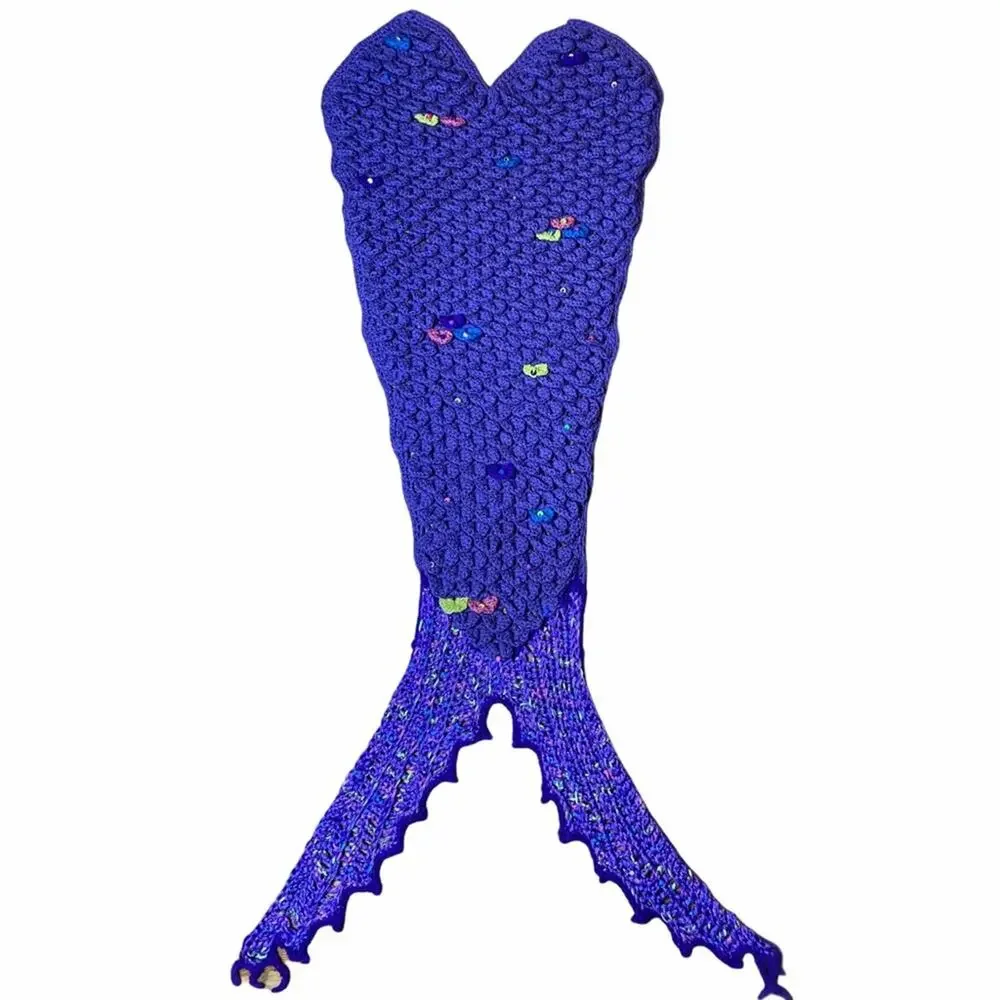 HANDMADE Purple crochet beaded mermaid tail throw kid's size / girl room